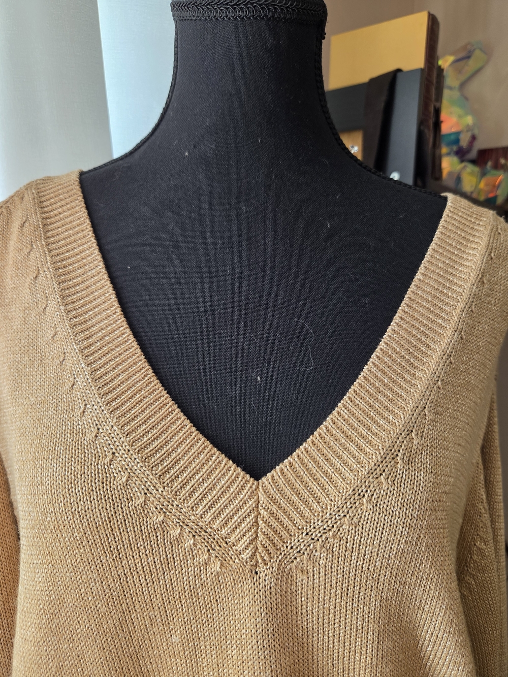 Massimo Dutti Women’s V-Neck Lightweight Sweater - Camel - Picture 8 of 12